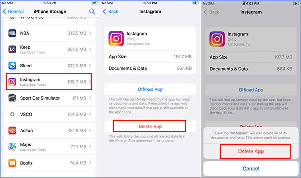 delete app on iPhone from settings
