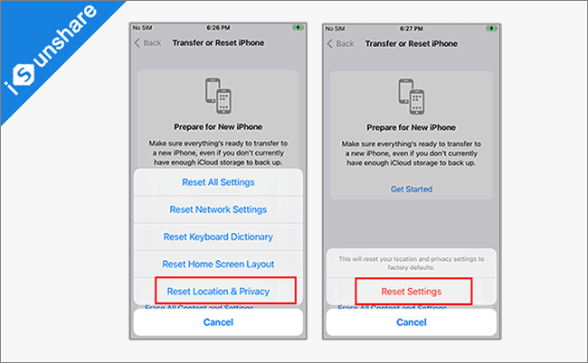 reset location and privacy in iPhone