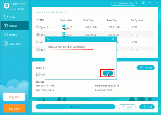 finish Windows OS backup