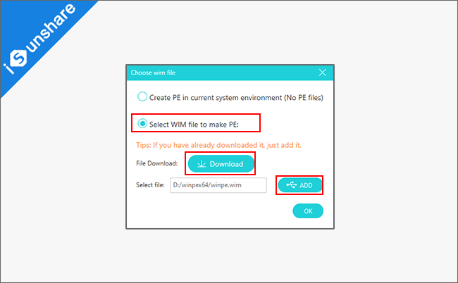 select WIM file to make PE