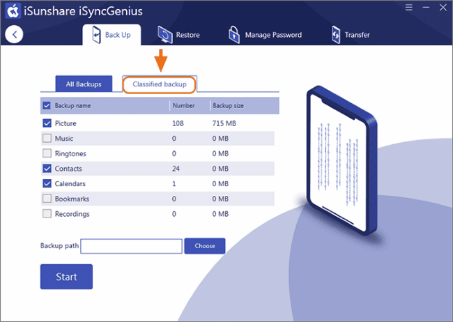 backup selected files options