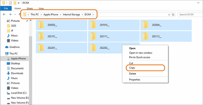 directly copy iphone DCIM files