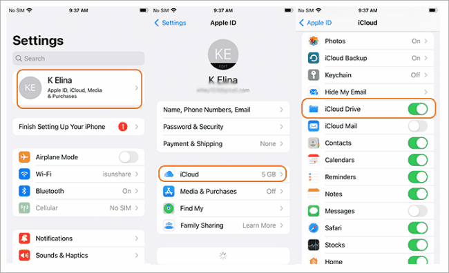 enable iCloud drive on iPhone