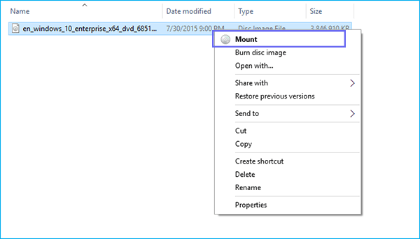 mount Windows 10 image file