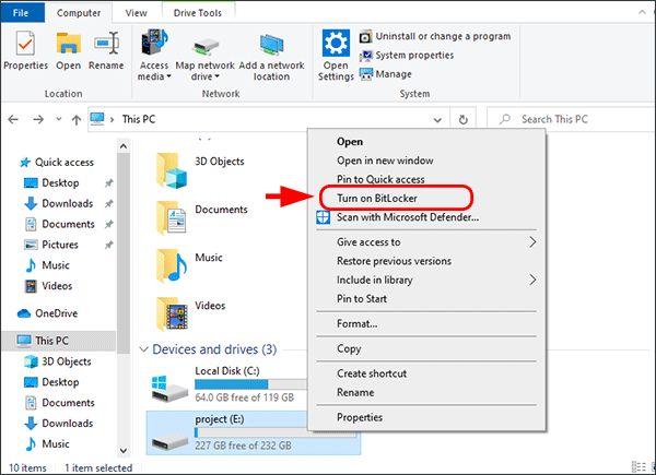 choose turn on BitLocker