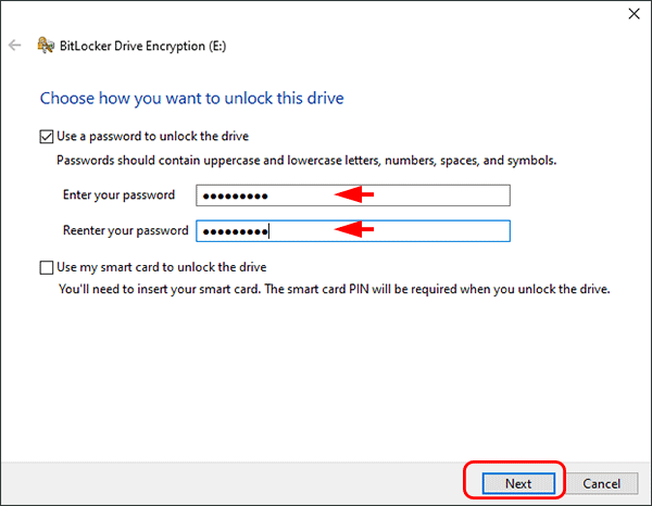 set password to encrypt hard drive