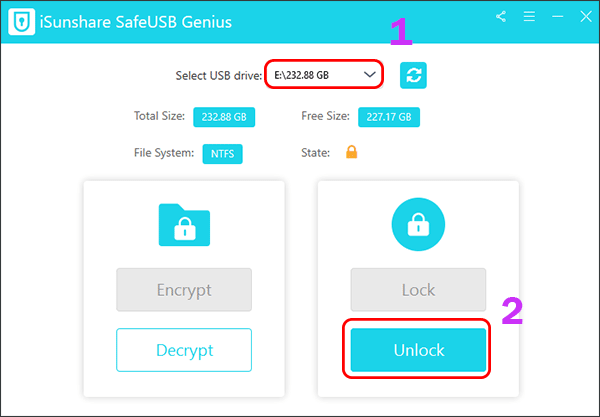 unlock external hard drive via SafeUSB Genius