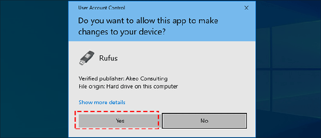 click yes to allow Rufus make changes to your device