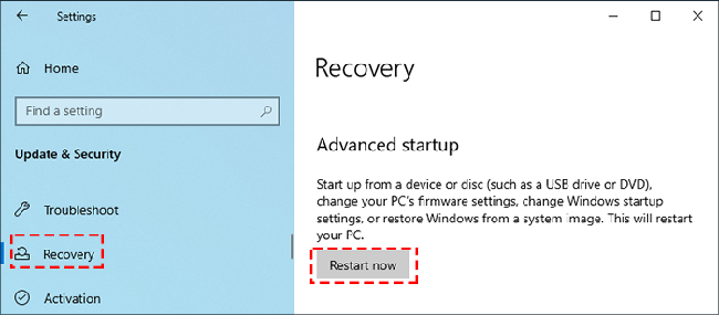 click Recovery and Restart now