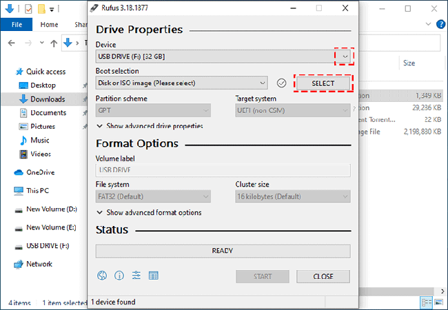 select USB drive and ISO image