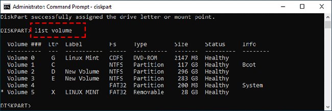 type list volume