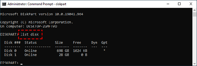 type list disk