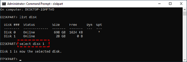 type select disk 1