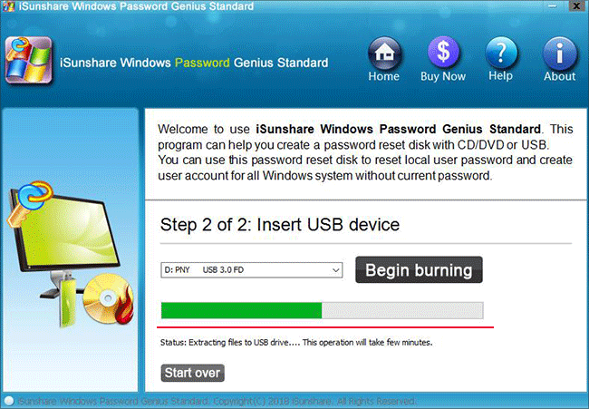 begin burning iso to usb