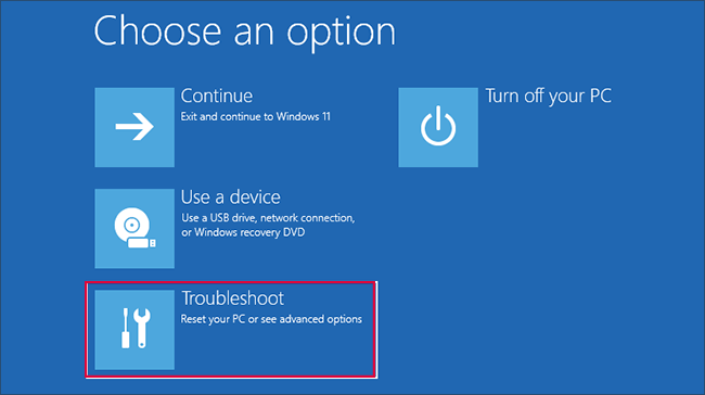 choose Troubleshoot option