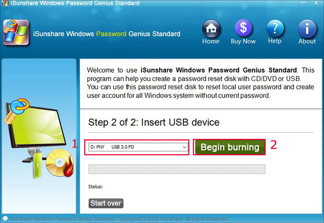 begin burning iso to USB