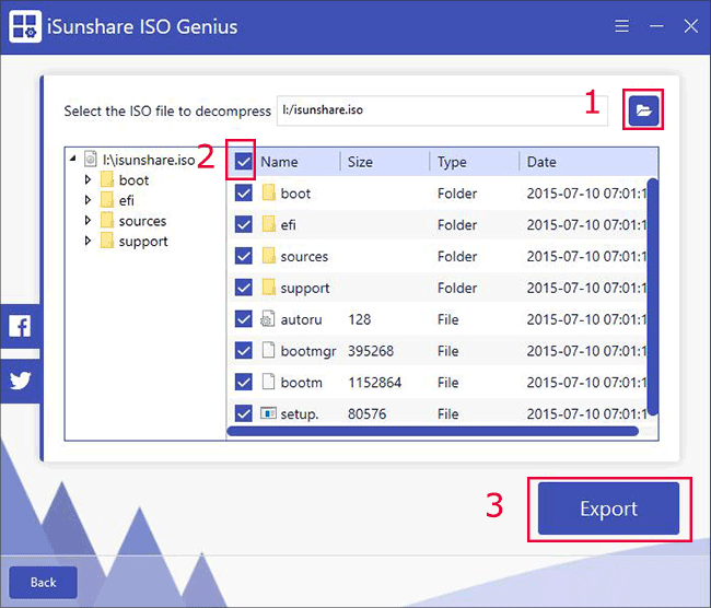 select an ISO file to decompress