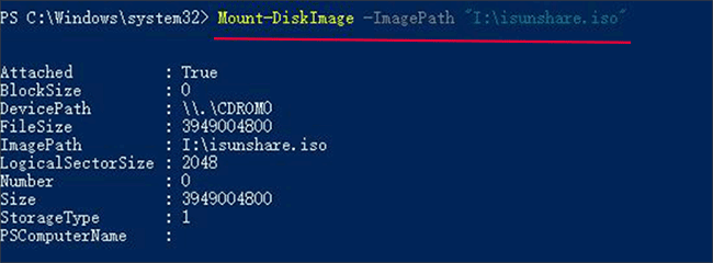 type mount diskimage cmdlet