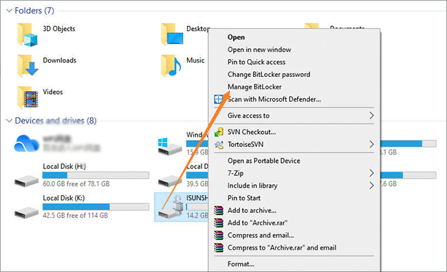 click on Manage BitLocker