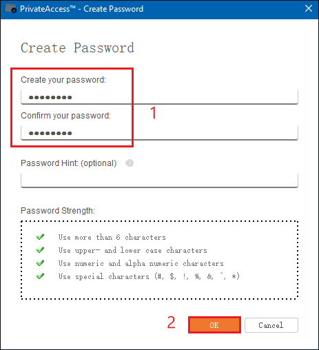 create your password