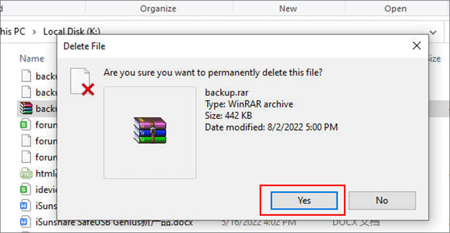 confirm to delete file