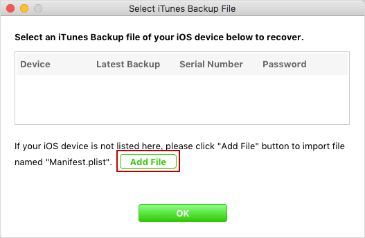 verschlüsselte iTunes Sicherungsdatei hinzufügen