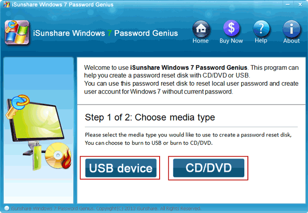 Wählen Sie USB-Gerät oder CD / DVD als Brennmedium