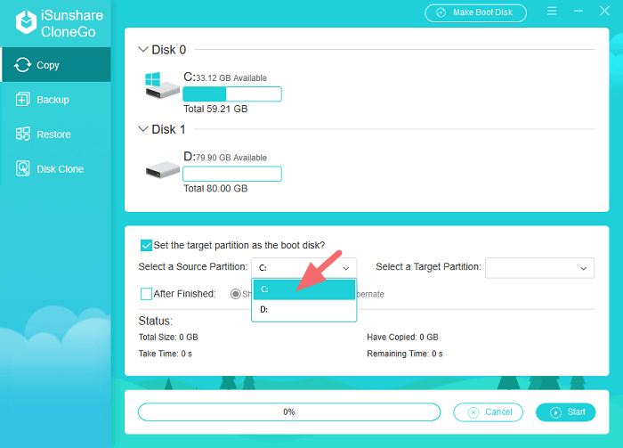 sélectionnez le système à copier