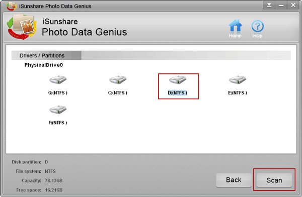 scannez la photo perdue dans le disque ou la partition