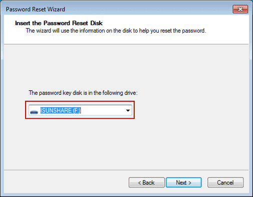 insérer un disque de réinitialisation pour réinitialiser le mot de passe administrateur Windows 7