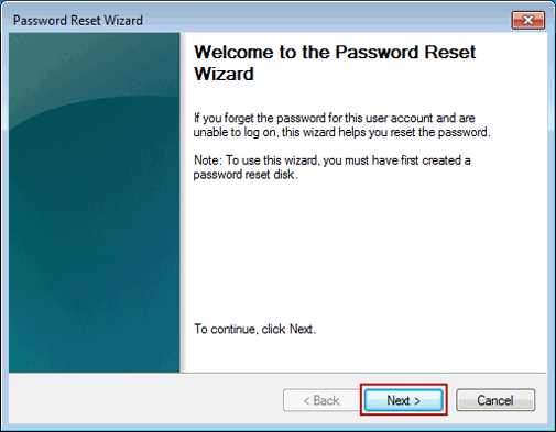 ouvrir l'assistant de réinitialisation de mot de passe Windows 7