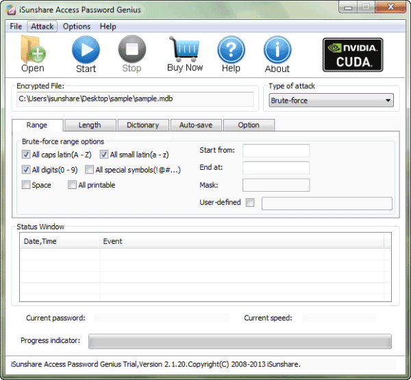 set access database file password attack type