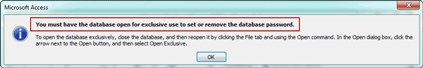 access database open prompting message