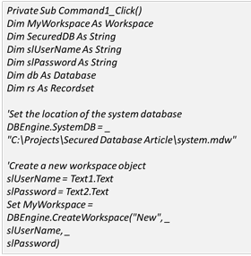 open secured access database with visual basic program