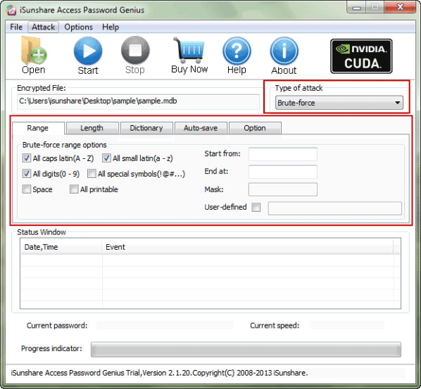 select appropriate password attack type for access database