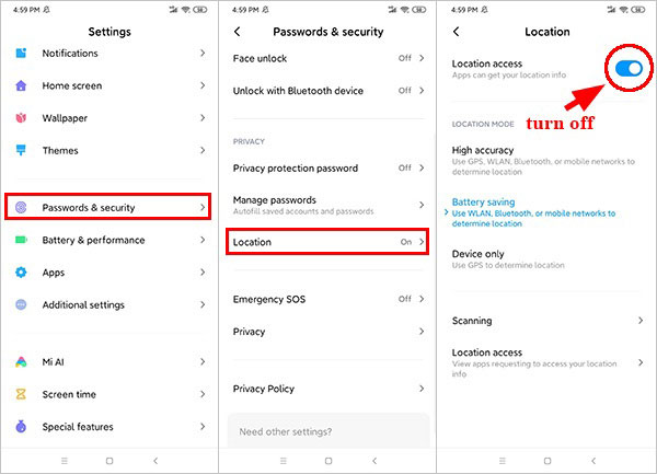 disable location services