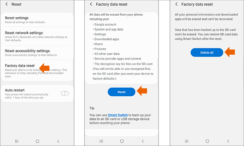 perform factory data reset