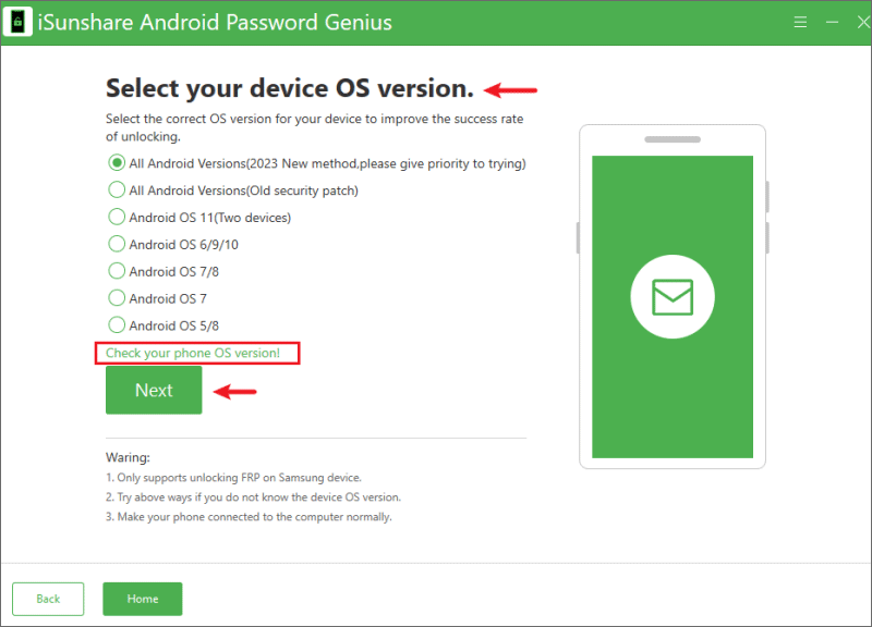 select your device os version