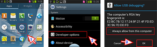 enable USB Debugging on Android 3.0 to 4.1 