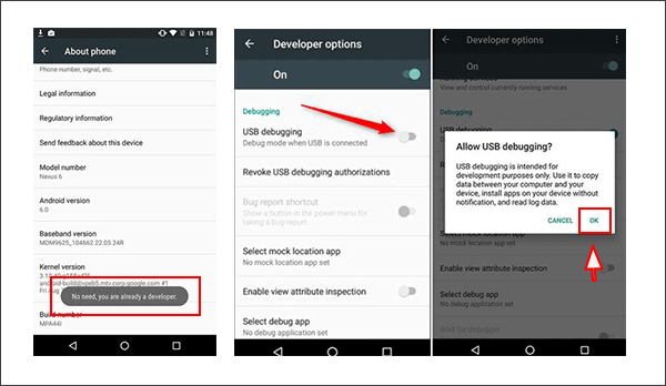 enable USB Debugging on Android 4.2 to Android 10