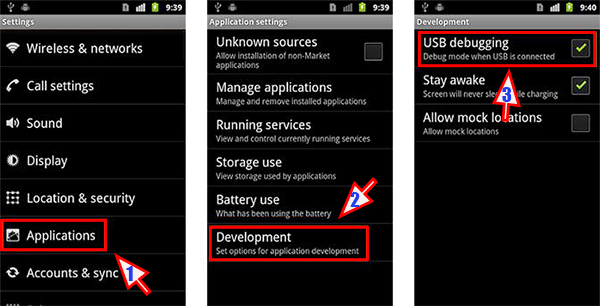 enable USB Debugging on Android 2.3 or older version