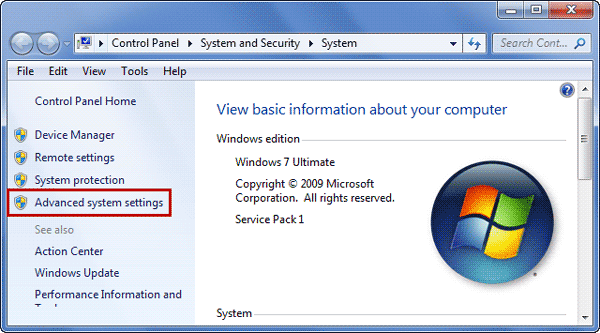 choose advanced system settings in computer properties
