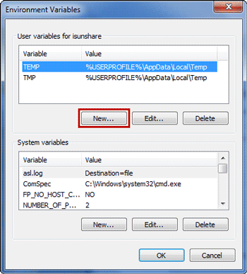click new button on environment variables window