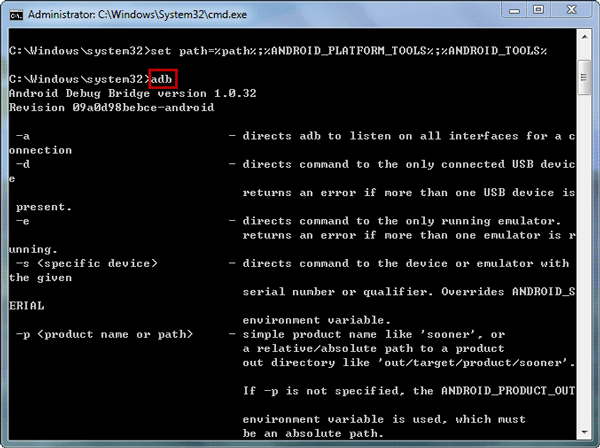 run adb in command prompt successfully after error fix