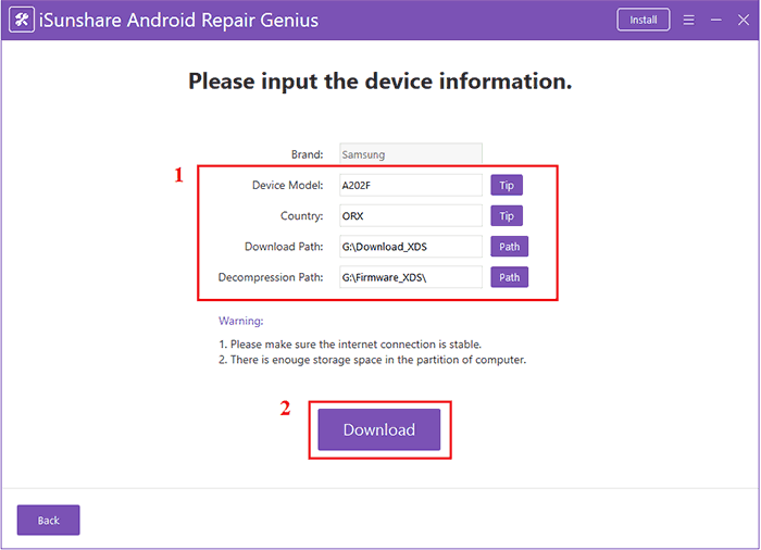 input the device information