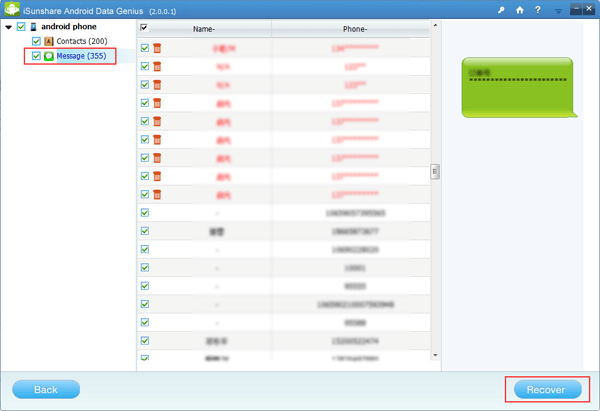 select Message and click Recover
