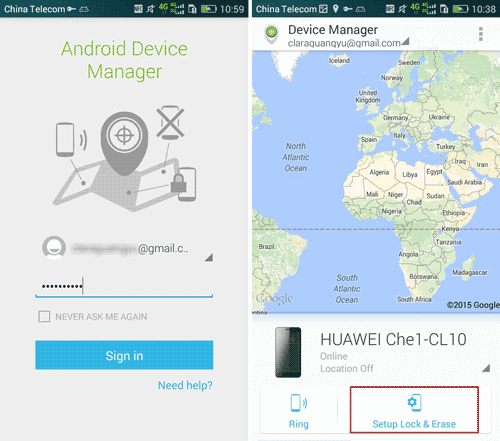 sign in Android Device Manager on Android phone