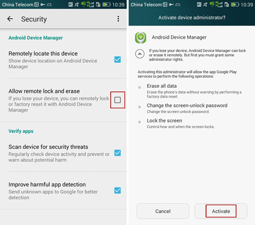 activate Android Device Manager