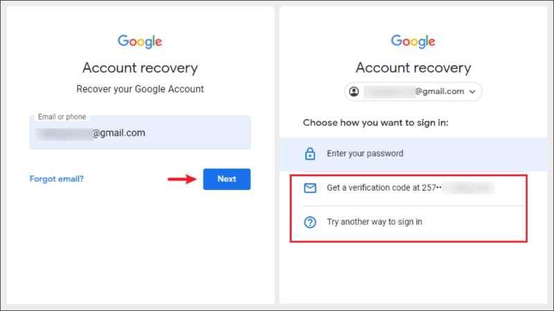 google account recovery page