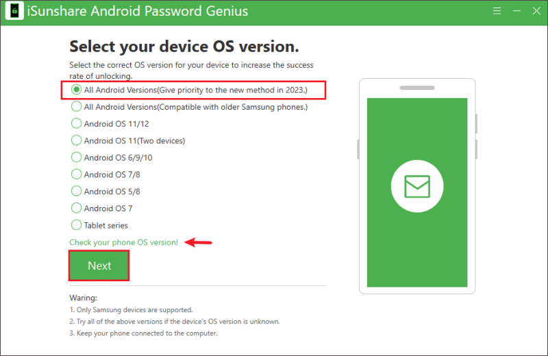 select your device os version